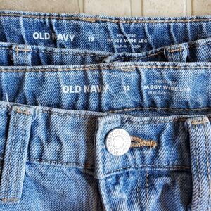 Old Navy Girl's Distressed Denim High Rise Baggy Wide Leg Jeans